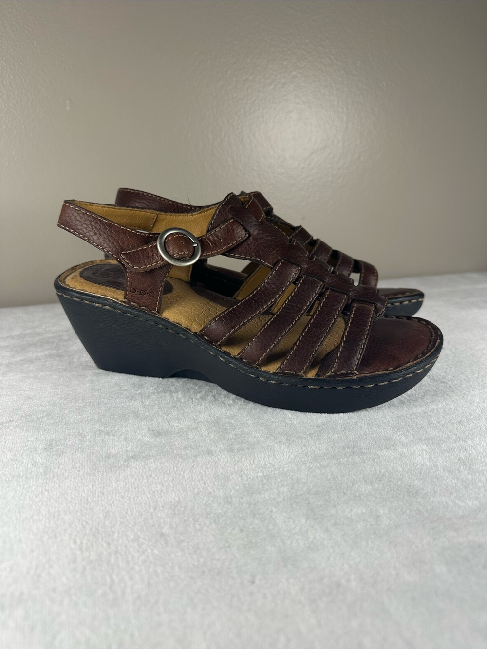 B.O.C Comfortable Brown Leather Wedge Sandals - Women's
